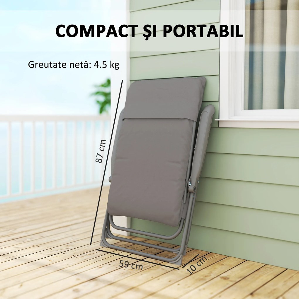 Outsunny Scaun de Camping Pliabil cu Spătar Înalt Reglabil în 5 Poziții și Buzunare Laterale, 66x58x105 cm, Gri Deschis | Aosom Romania