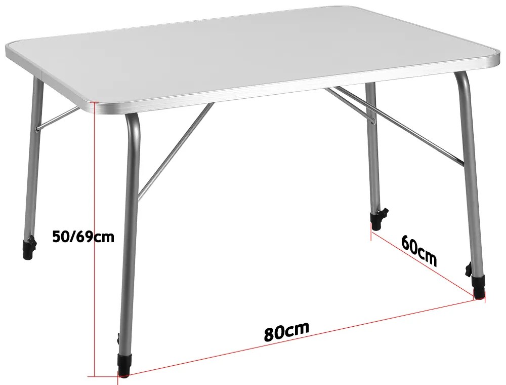 Casaria Masă de camping pliabilă FOKA, 80x54x51-70cm, alb