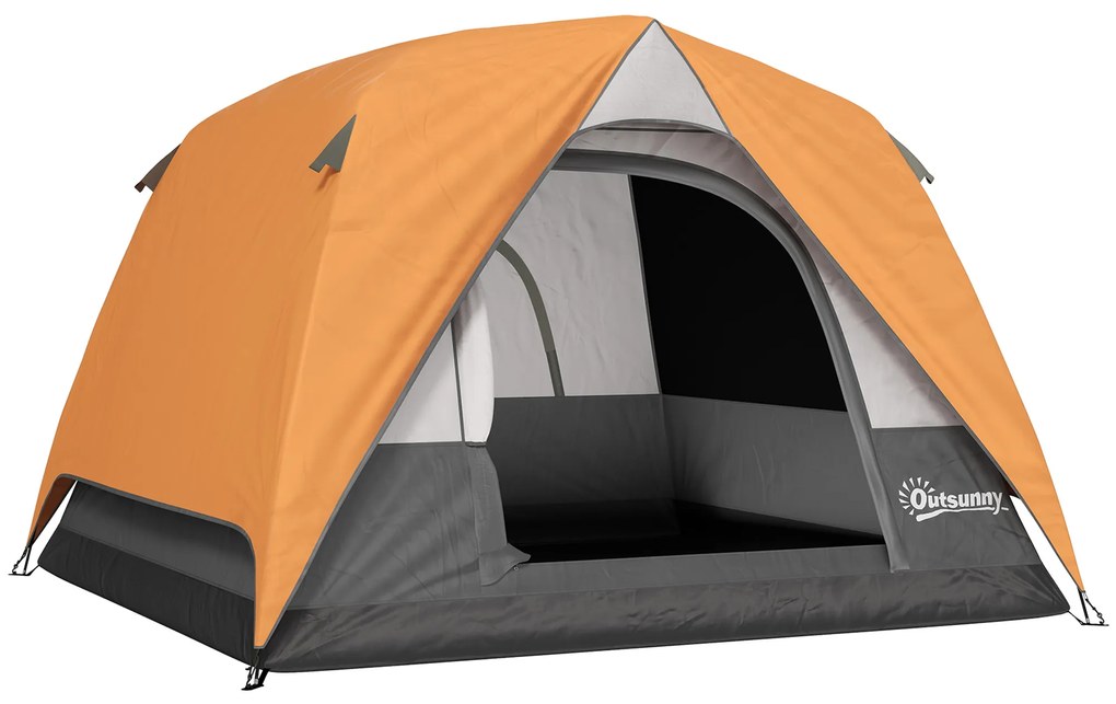 Outsunny Cort de Camping pentru 3 Persoane cu Buzunare Detașabile și Geantă de Transport, 200x200x135 cm, Portocaliu | Aosom Romania