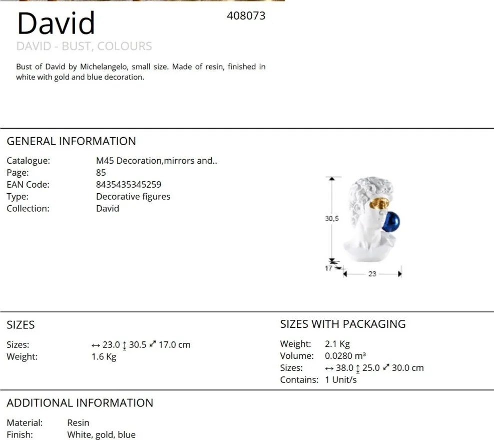 Figurina decorativa BUST DAVID