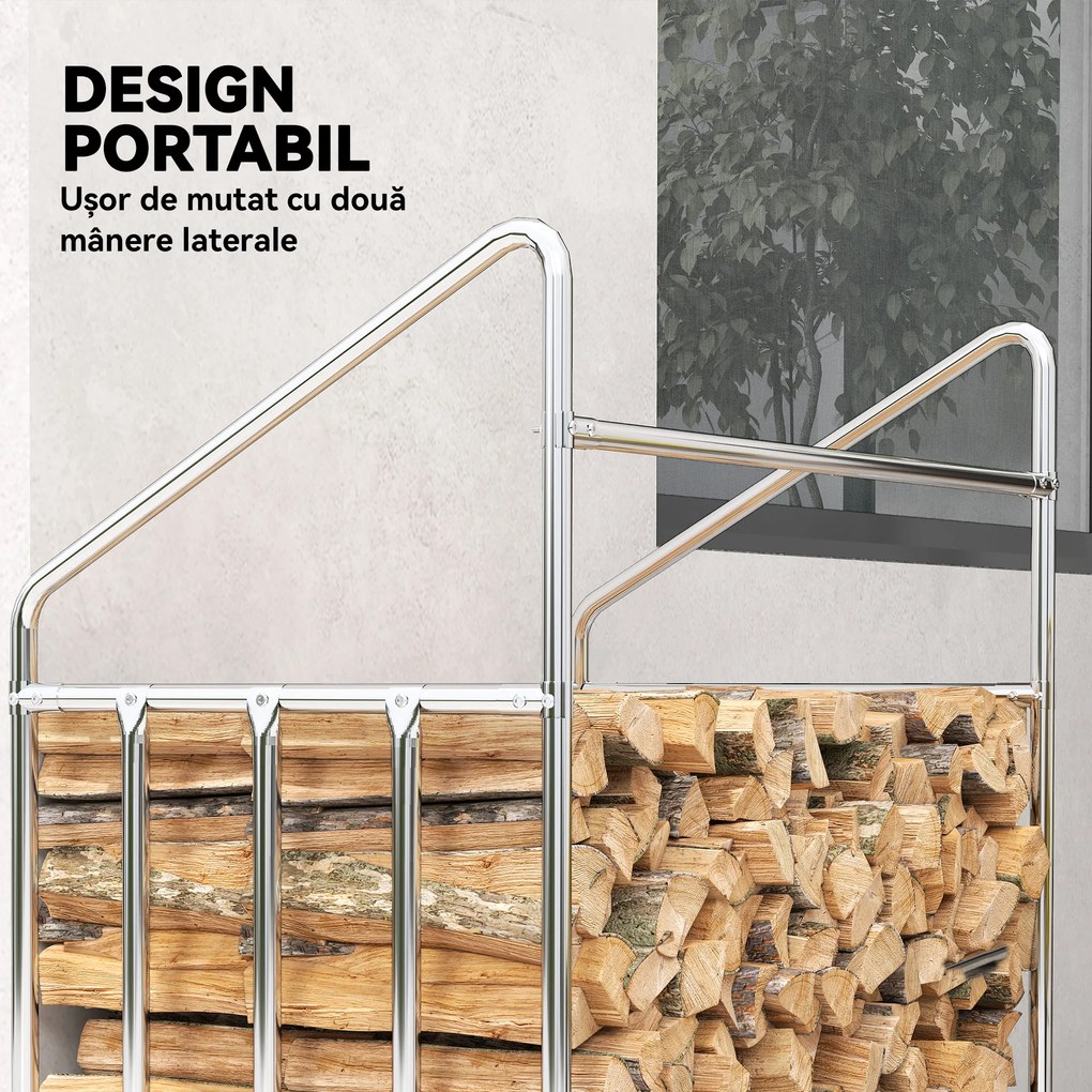 Outsunny Suport de Lemne de Exterior din Oțel cu Acoperire Impermeabilă 100x60x110 cm | Aosom Romania