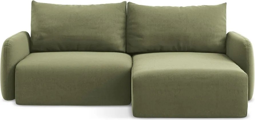 Colțar verde extensibil/cu spațiu de depozitare cu tapițerie din catifea (cu colț pe partea dreaptă/cu șezlong) Kalena – Makamii