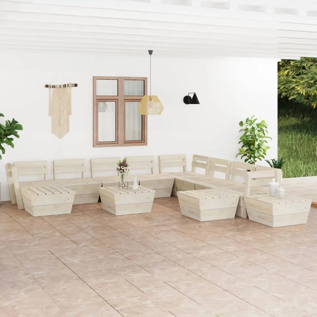 vidaXL Set de mobilier de grădină paleți, 12 piese, lemn molid tratat