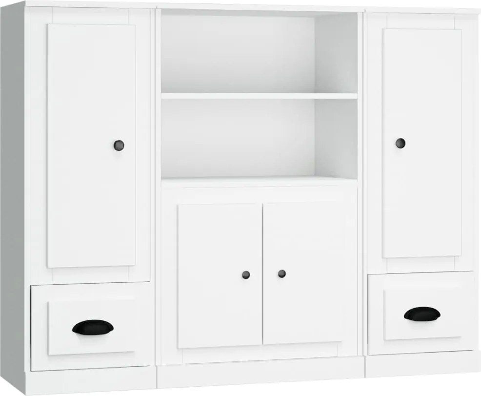 vidaXL Dulapuri înalte, 3 piese, alb, lemn prelucrat