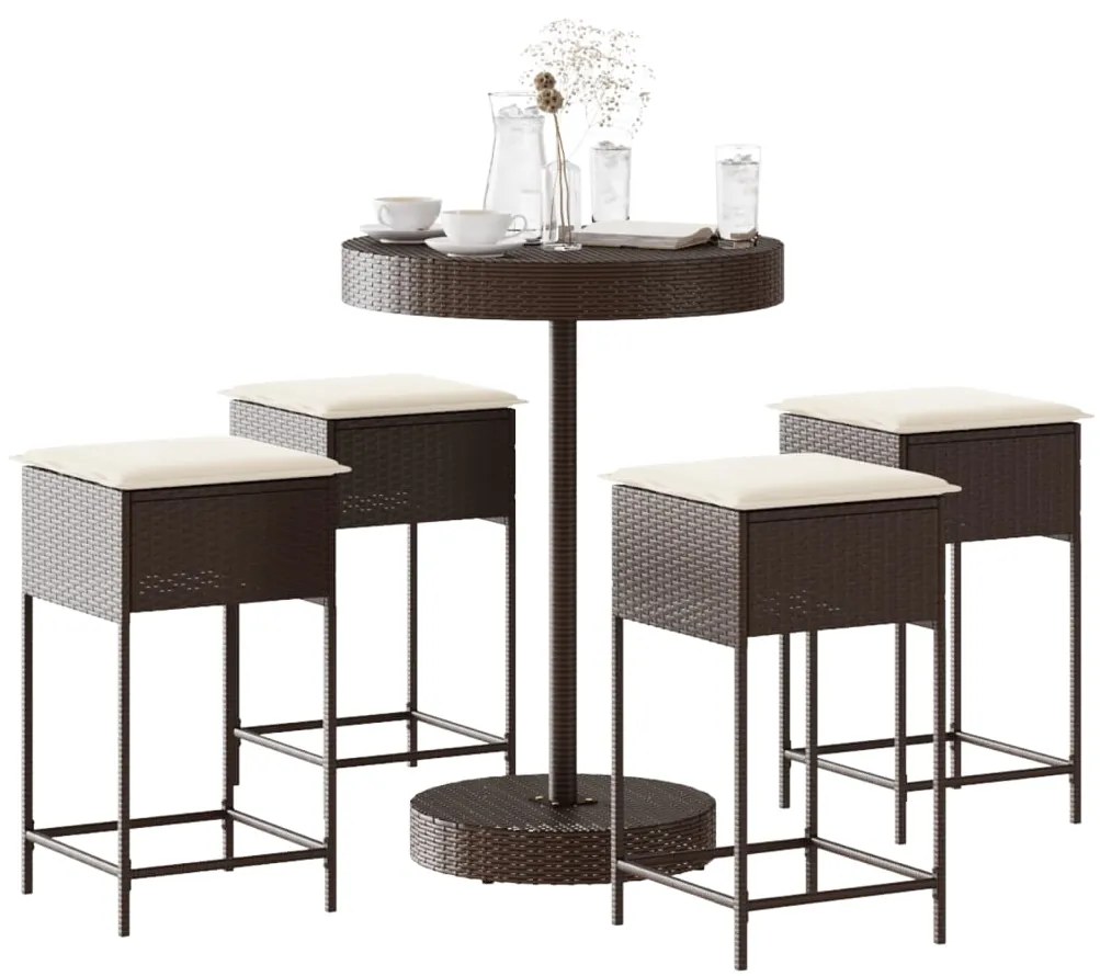 3261443 vidaXL Set mobilier bar de grădină cu perne, 5 piese, maro, poliratan