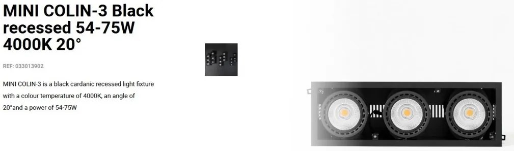 Spot LED incastrabil MINI COLIN-3 Black recessed 54-75W 4000K 20°