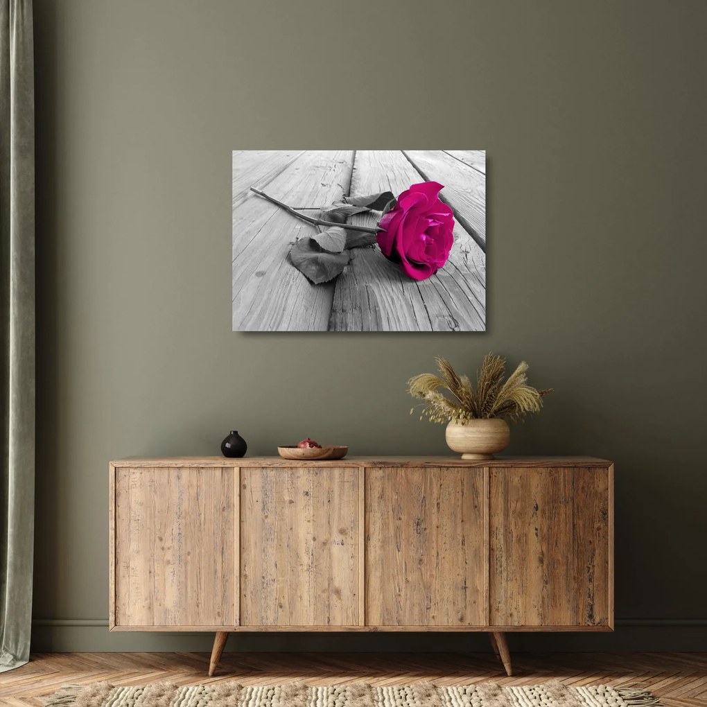 Tablou pe sticlă - Trandafir roz (70x50 cm)