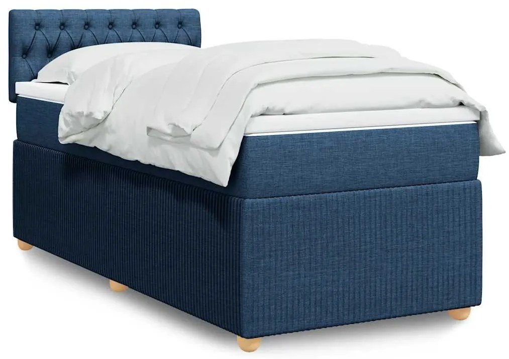 vidaXL Pat box spring cu saltea, albastru, 90x190 cm, textil