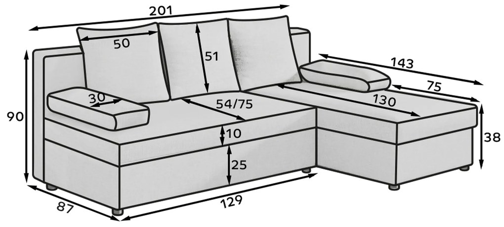 Canapea de colt extensibila GINO, reversibila, gri