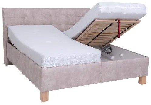 Pat tapițat VIOLET 160 x 200 cm, cu saltea și spațiu de depozitare, bej