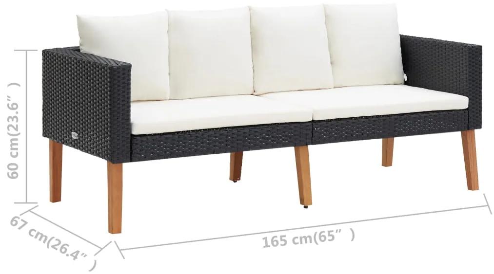 Set mobilier de gradina cu perne, 5 piese, negru, poliratan Negru, Canapea cu 3 locuri + Canapea cu 2 locuri + 2x fotoliu + masa, 1