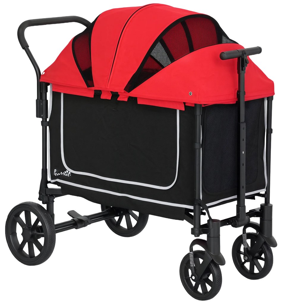 PawHut Hundewagen Hundebuggy pliabil pentru câini și pisici de până la 30 kg 110 x 65 x 102 cm Rot | Aosom Romania