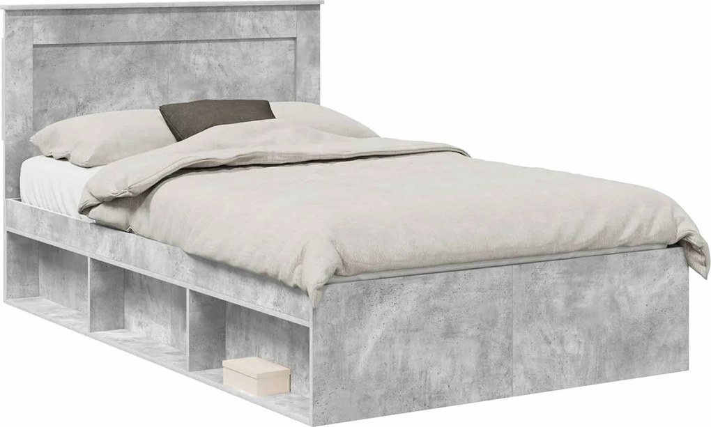 vidaXL Cadru de pat cu headboard Beton 120 x 200 cm Lemn de pin masiv