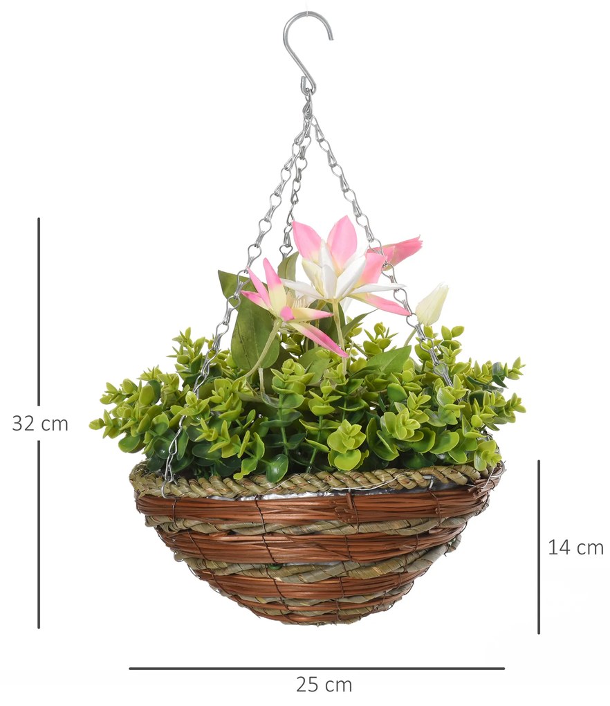 Outsunny Set din 2 plante artificiale clematic, cu cuier si lant pentru agatare, Ф30 x 32 cm, frunze verzi, flori albe si rosii | Aosom Romania