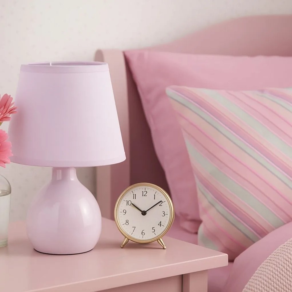 Lampa de masa ceramica si abajur roz Ingrid