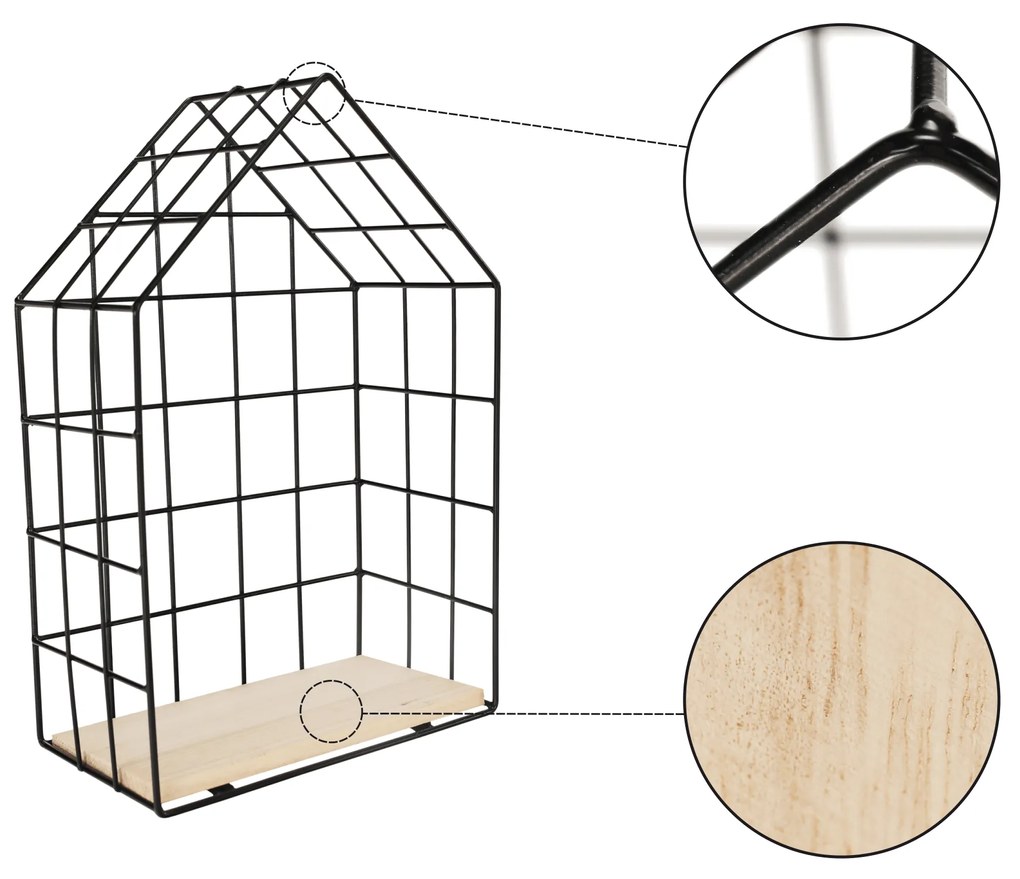 Set de 3 rafturi, natural/negru, AZURI