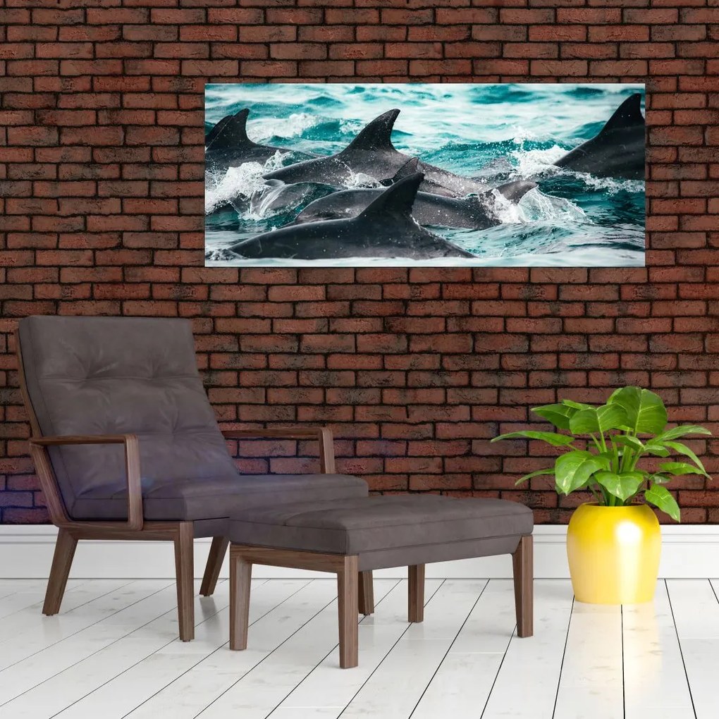 Tablou - Delfini în ocean (120x50 cm)