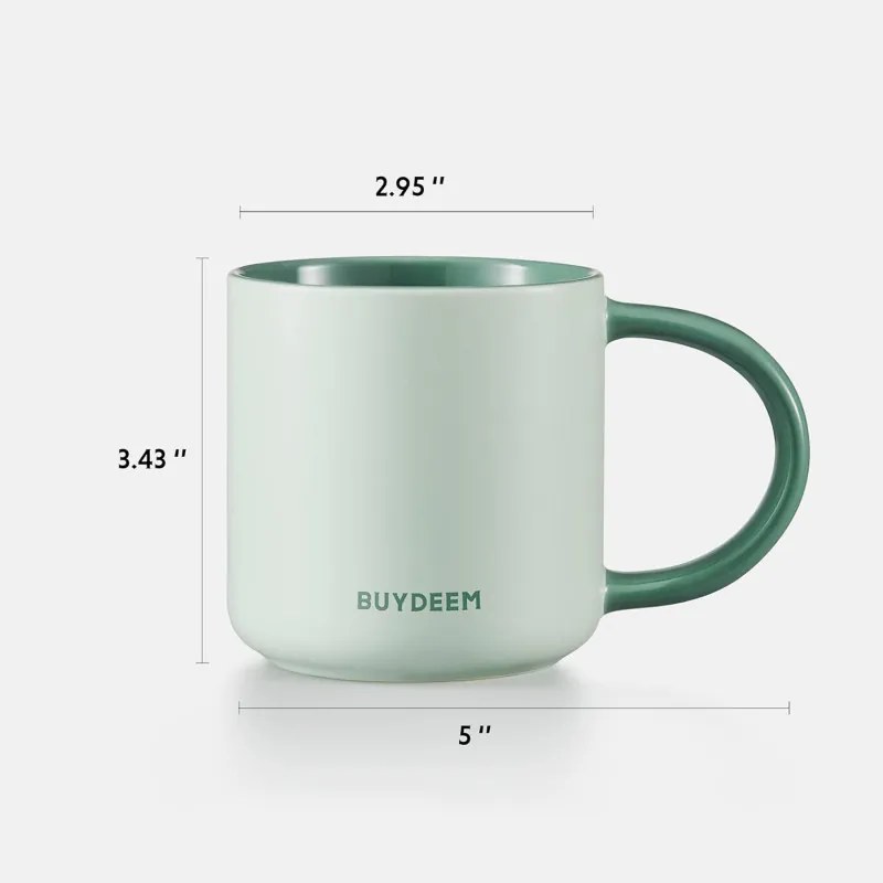 Ceasca ceramica pentru ceai si cafea Buydeem CD1018-MY, 350 ml, Fund plat, Scala de masurare interna, Ceramica pentru temperaturi inalte, Galben