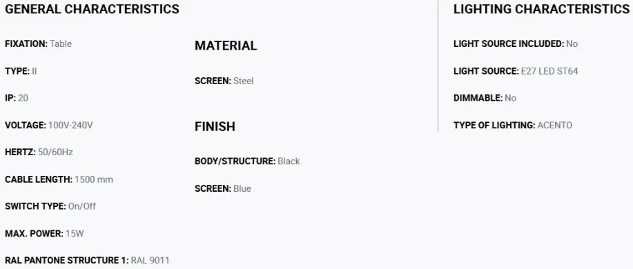 Veioza metal stil retro cu abajur ajustabil MARTINICA negru, blue