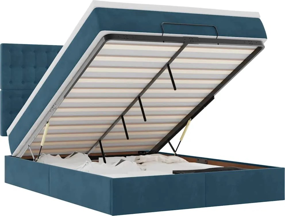 vidaXL Cadru pat otoman cu saltele Albastru închis 140x190cm catifea