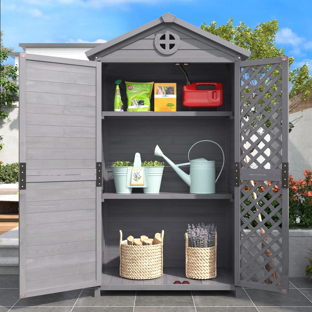 Depozit de mobilier de grădină din lemn pentru exterior, magazie de unelte rezistentă la intemperii, cu mult spațiu de depozitare și construcție din lemn stabilă, 90×56,5×175,3 cm, Gri