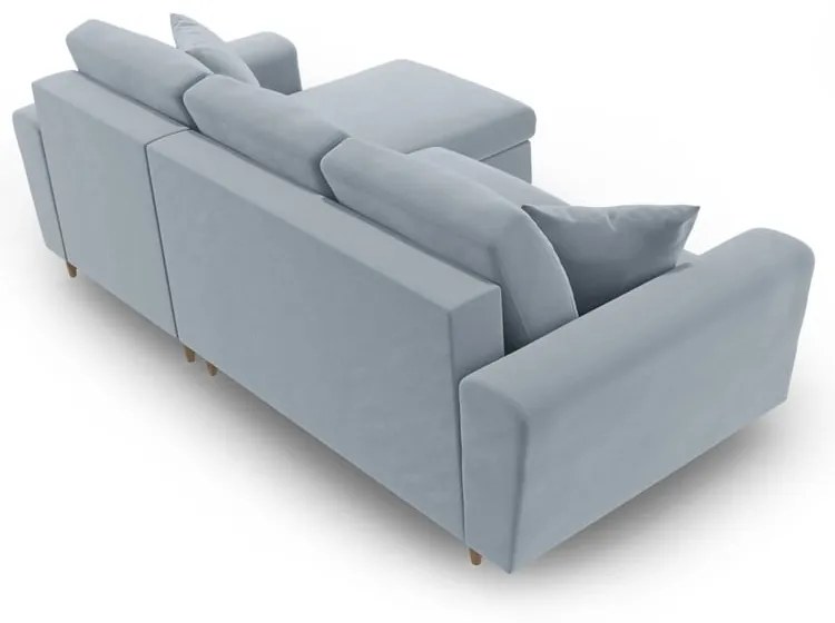 Colțar albastru deschis extensibil, cu spațiu de depozitare cu tapițerie din catifea Kyoto – Cosmopolitan Design