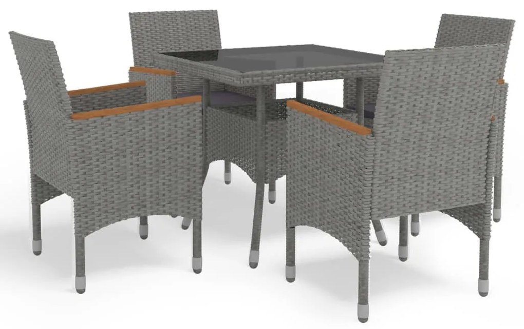 vidaXL Set mobilier grădină, 5 piese, gri, poliratan, lemn acacia