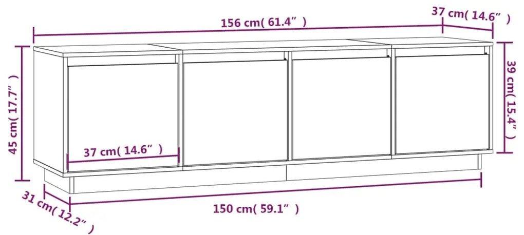 Comoda TV, maro miere, 156x37x45 cm, lemn masiv de pin