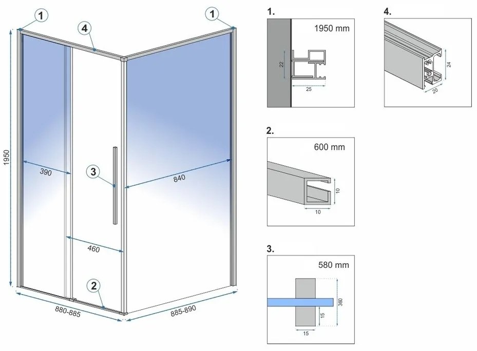 Cabina de dus SOLAR cu cadita neagra 90x90 cm auriu