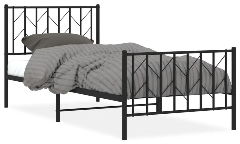 374448 vidaXL Cadru pat metalic cu tăblii de cap/picioare, negru, 90x200 cm