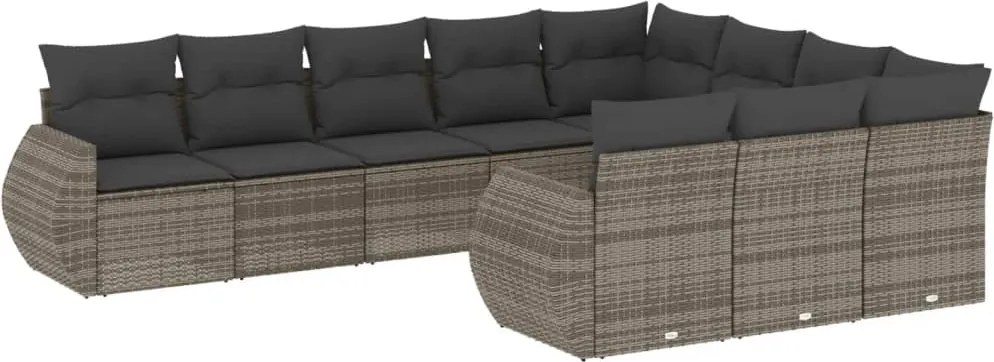vidaXL Set mobilier de grădină cu perne, 10 piese, gri, poliratan