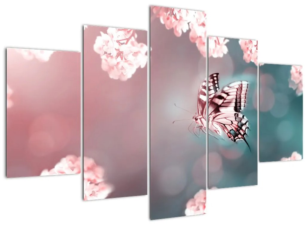 Tablou - Fluture între flori (150x105 cm)