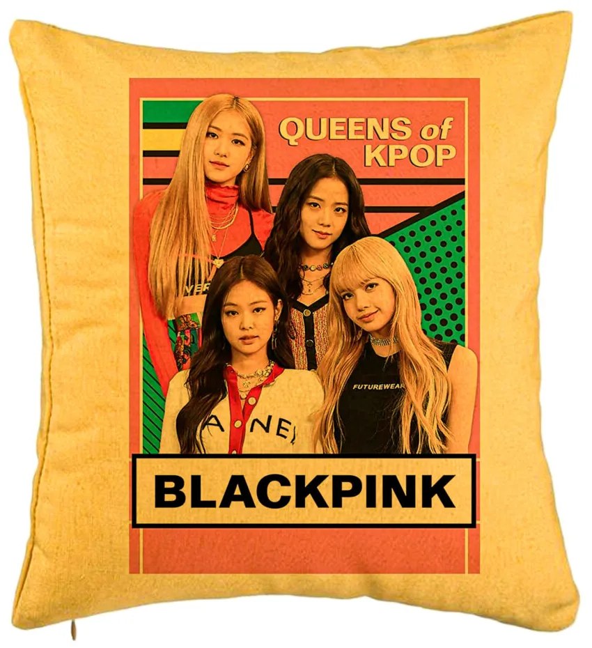 Perna Decorativa, Model Blackpink K-POP, 40x40 cm, Galben, Husa Detasabila, Burduf