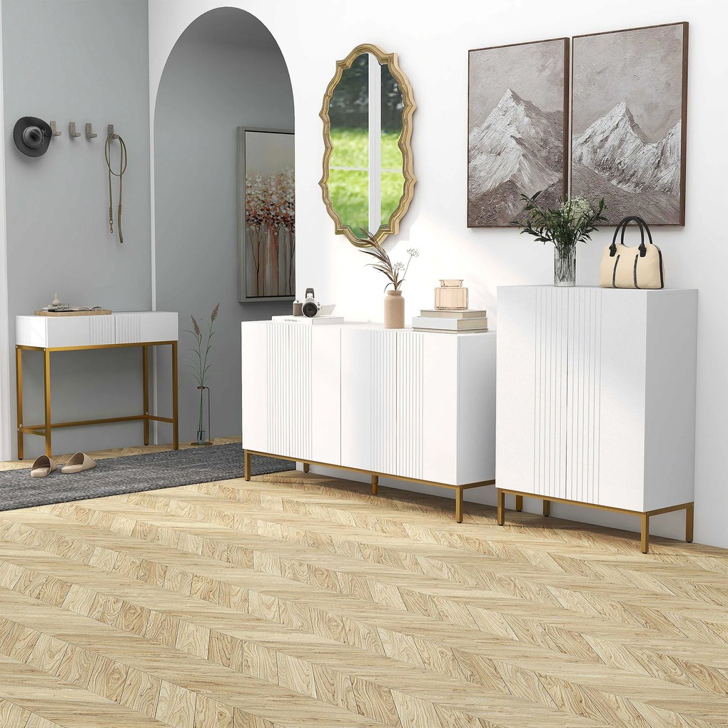 HOMCOM Bufet Modern pentru Living cu 4 Uși și Rafturi Reglabile, Închidere Moale, 140x40x75 cm, Alb | Aosom Romania