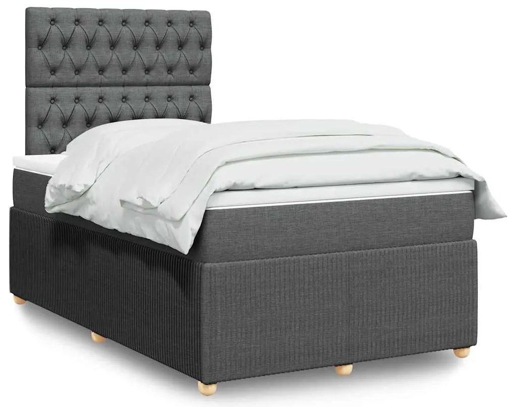vidaXL Pat box spring cu saltea, gri închis, 120x190 cm, textil
