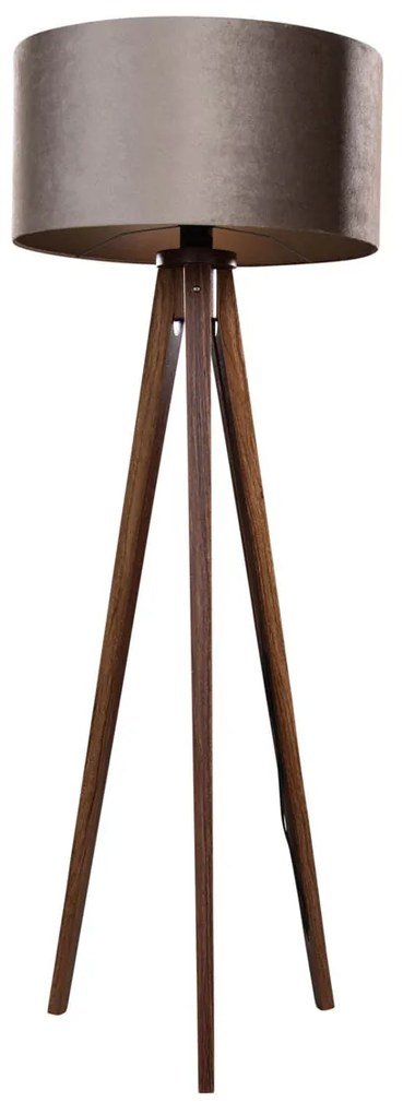 Vloerlamp tripod walnoot hout met velours kap taupe 50cm - Tripod Classic