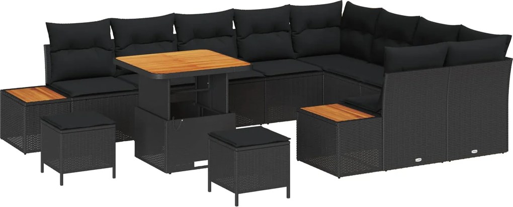 vidaXL Set de canapele pentru grădină 12 pcs Negru poliratan