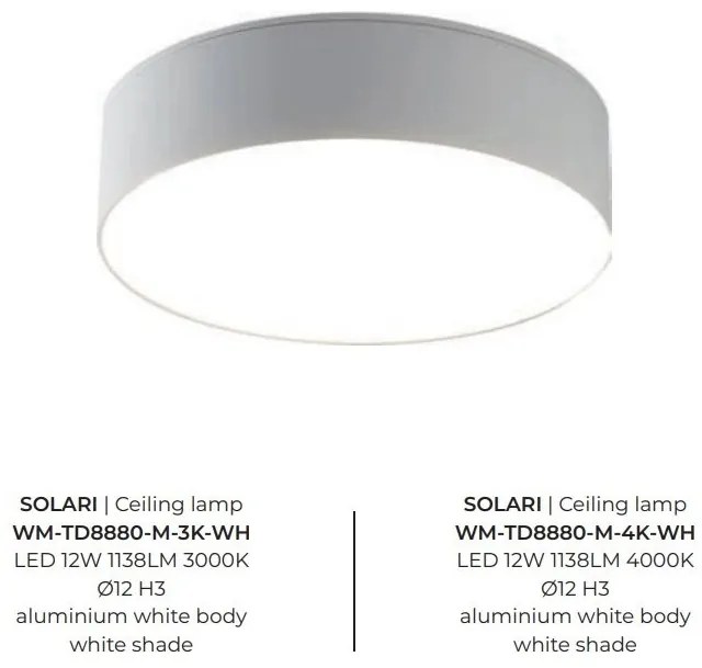 Spot aplicat, Plafoniera LED 3000K SOLARI alb, 12cm