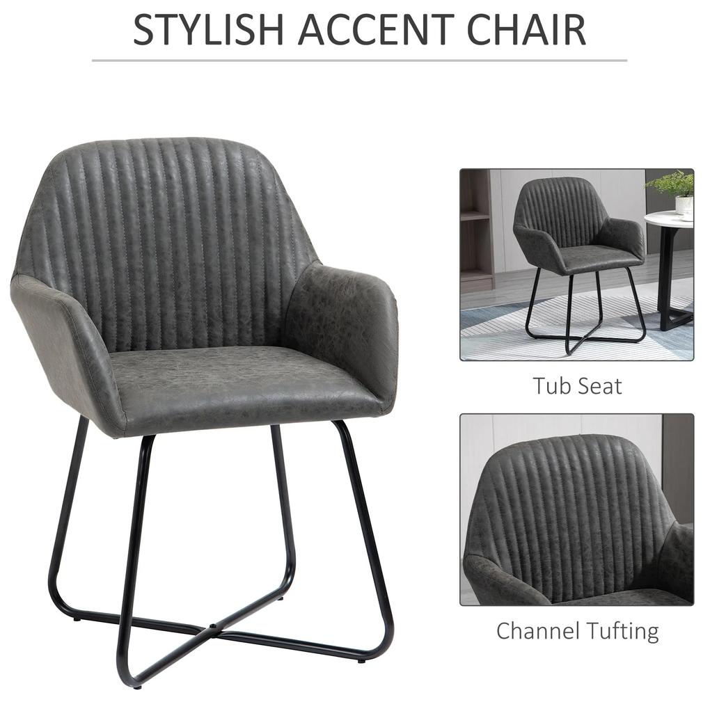 Set 2 scaune moderne tapitate pentru sufragerie, bucatarie sau camera de zi, imitatie piele gri 60x56.5x85cm HOMCOM | Aosom RO