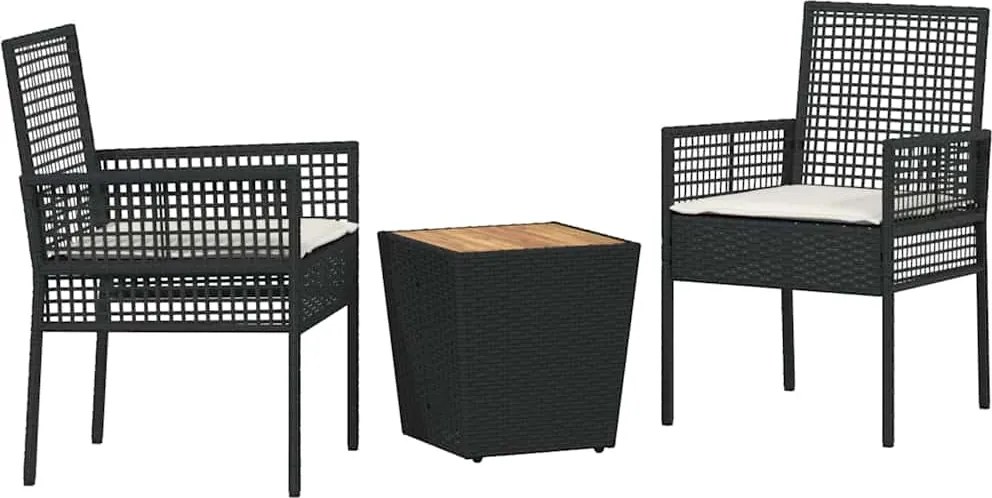 vidaXL Set Bistro de Grădină 3 pcs Negru poliratan