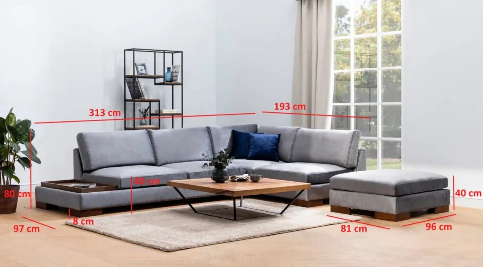 Coltar Tulip Corner Right With Pouf, Gri Inchis