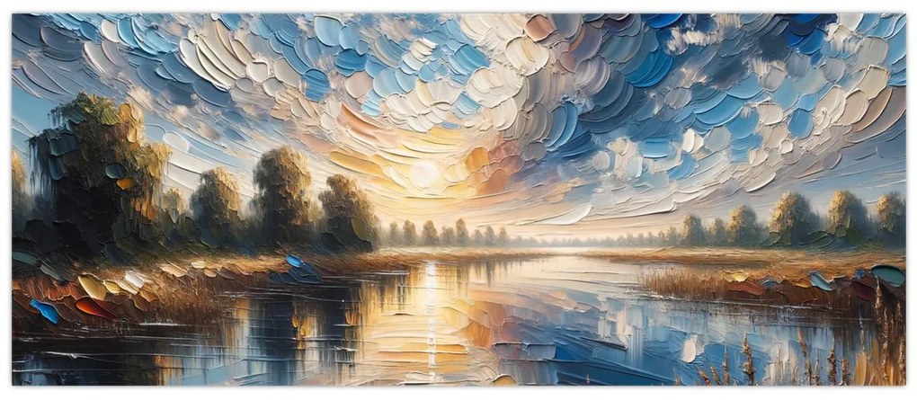 Tablou - Pictură cu soarele deasupra apei (120x50 cm)