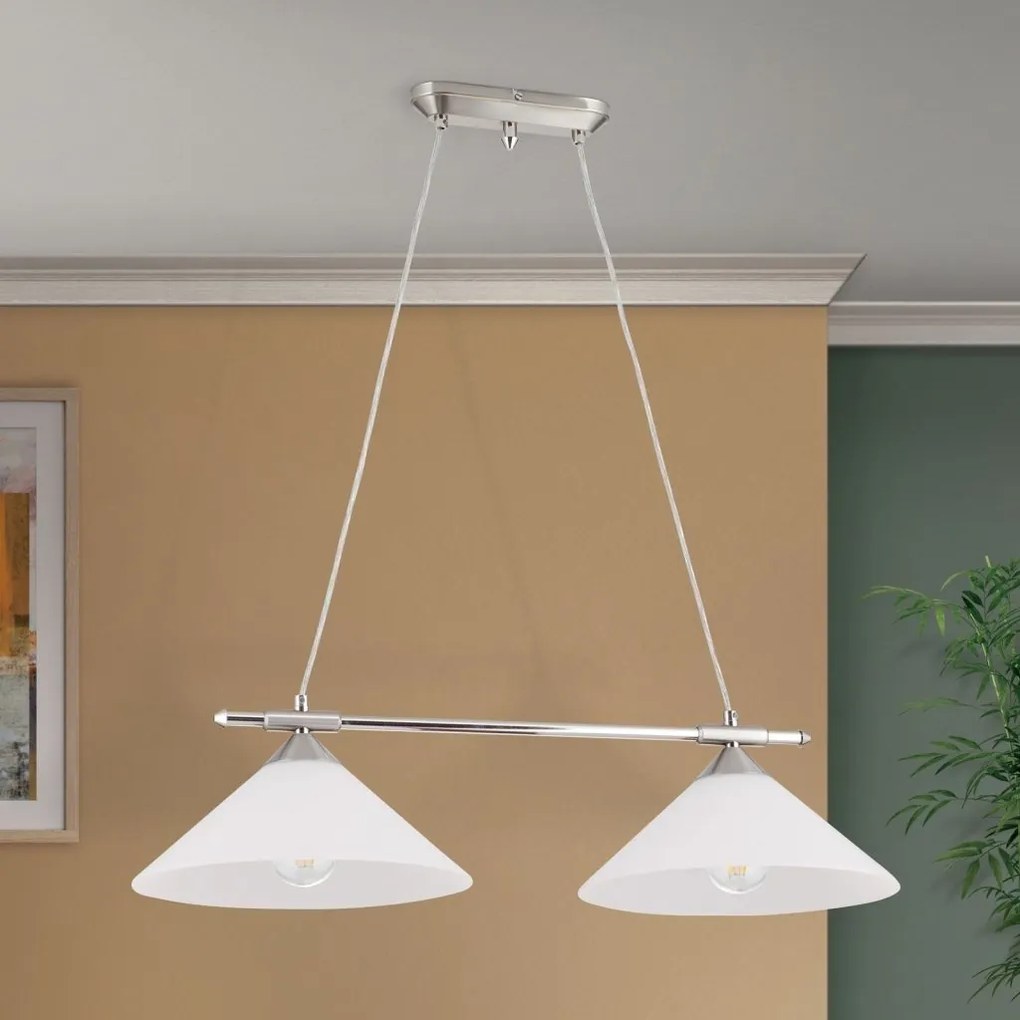 Lustra, Pendul realizat manual ARTDESIGN 2L, crom satinat/ alb opac