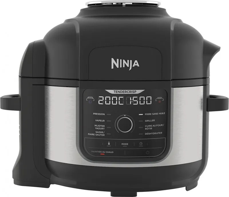 Multicooker sub presiune Ninja Foodi OP350FR, 1400 W, 6 Л, 9 programe, 40-200°C, TenderCrisp®, Acoperire ceramica, Mentinerea caldurii, Pui întreg, Negru/inoxidabil