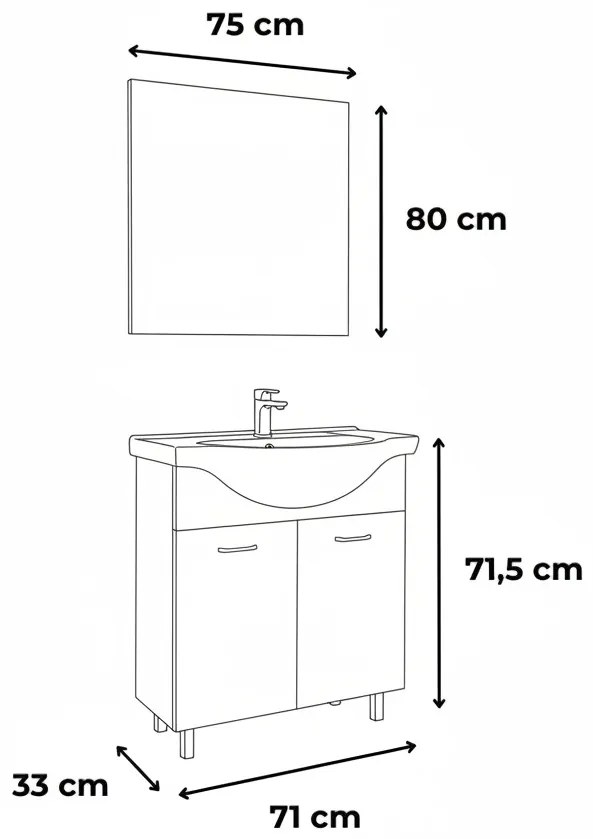 Ruben Prime 75 mobilier de baie complet Alb