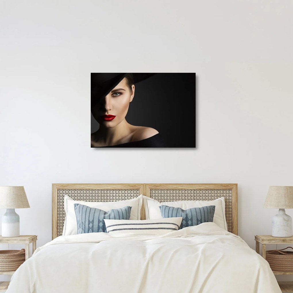 Tablou pe sticlă - Portretul femeii cu pălărie (70x50 cm)