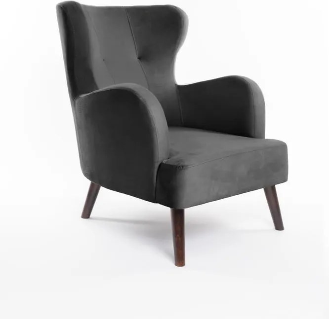 Fotoliu gri închis wing cu tapițerie din catifea Noemye – Bonami Selection