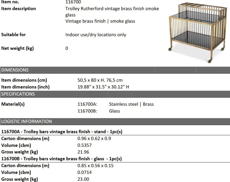 Gheridon, Masuta cu roti design LUX Rutherford