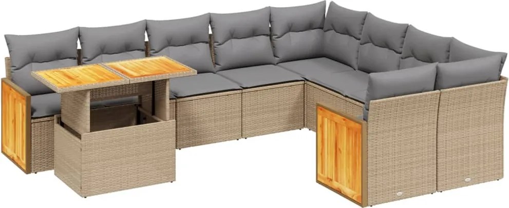 vidaXL Set canapele de grădină cu perne, 10 piese, bej, poliratan