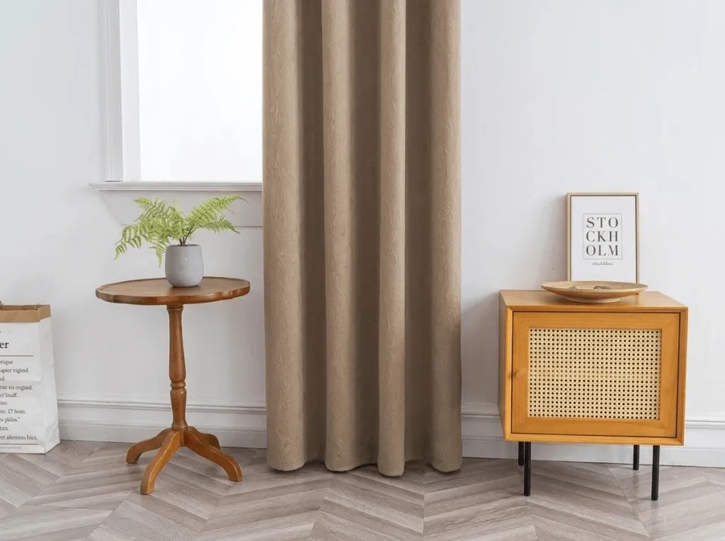 Draperie opaca DUNES VELVET 140x250 cm, bej-maro Agatat: Inele metalice